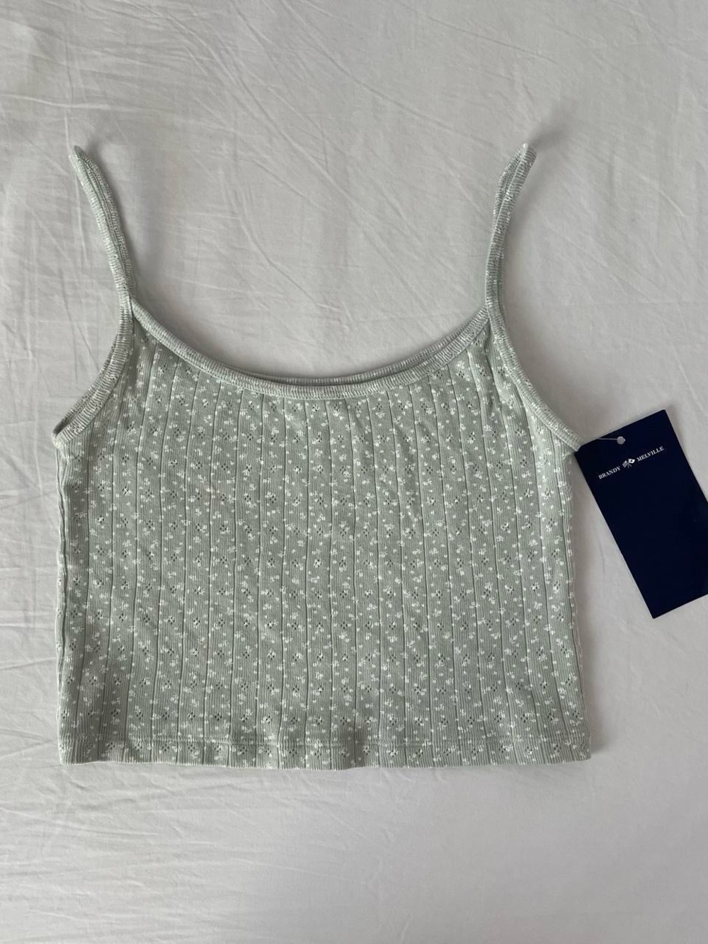 Brandy Melville light sage green floral eyelet Skylar cropped cami tank top